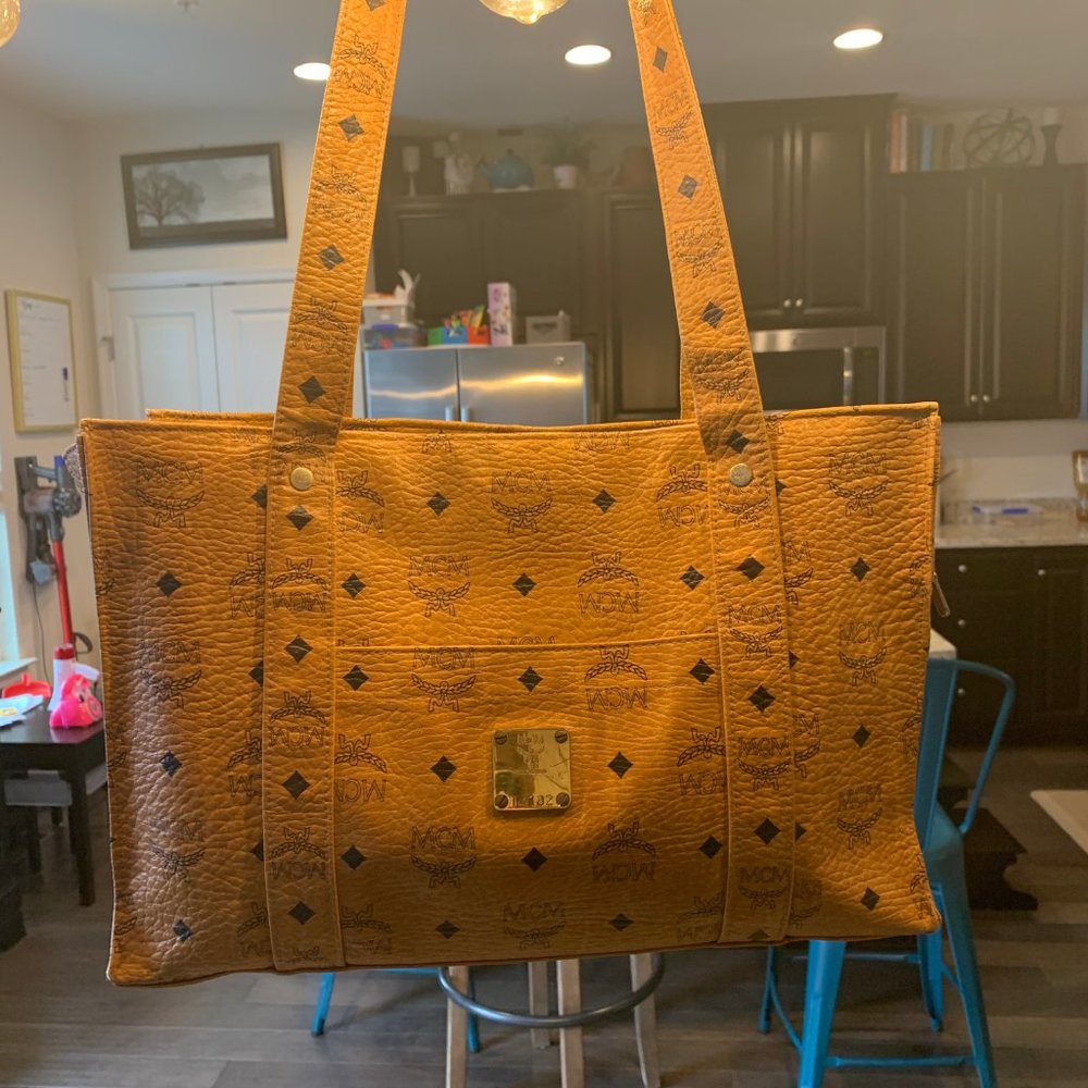MCM Cognac Monogam Visetos Shopper Tote